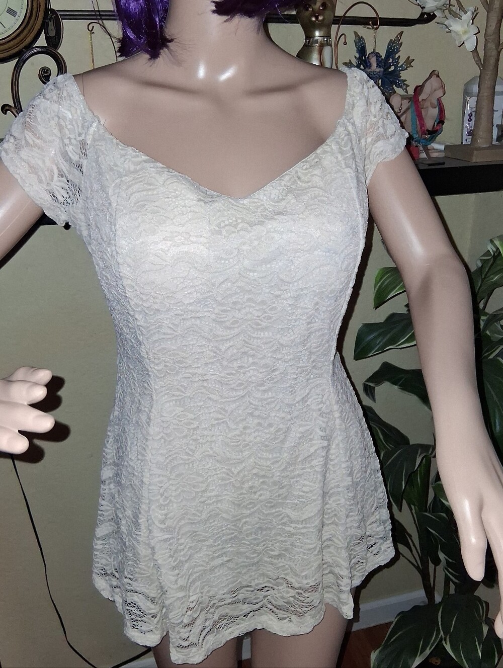 Vtg 90s Fashion Magazine Cream Lace Tunic Top Blouse Plus 1XL